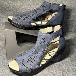 JBU by Jambu Nelly Wedge Heel Sandals - Size 8 - Vegan Leather - Blue - Back Zip